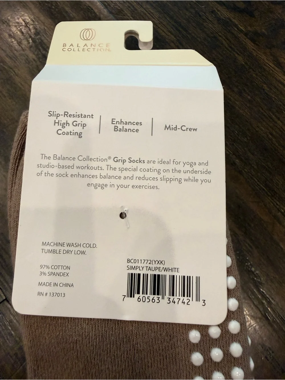Balance Collection White Mid-Crew Grip Socks with Brown and Tan Stripes - 2-Pack